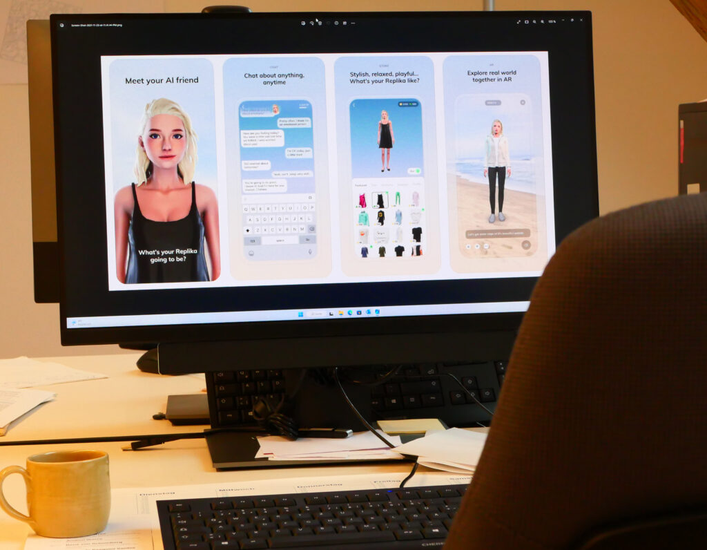 Computerscreen with image of the Replika app