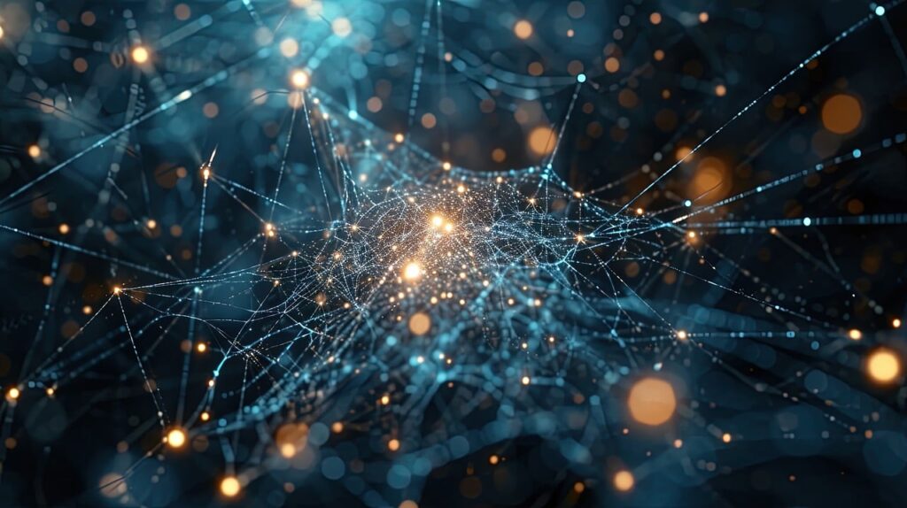 AI-generated picture of a network, with glowing nodes.