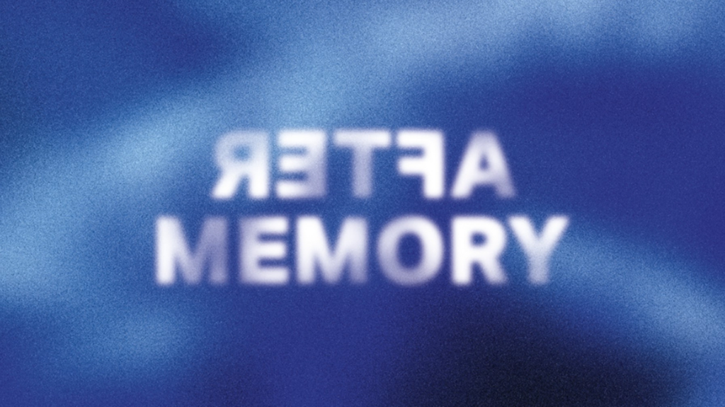 Blurred blue gradient background with white texts in two lines reading "AFTER MEMORY" in reverse.