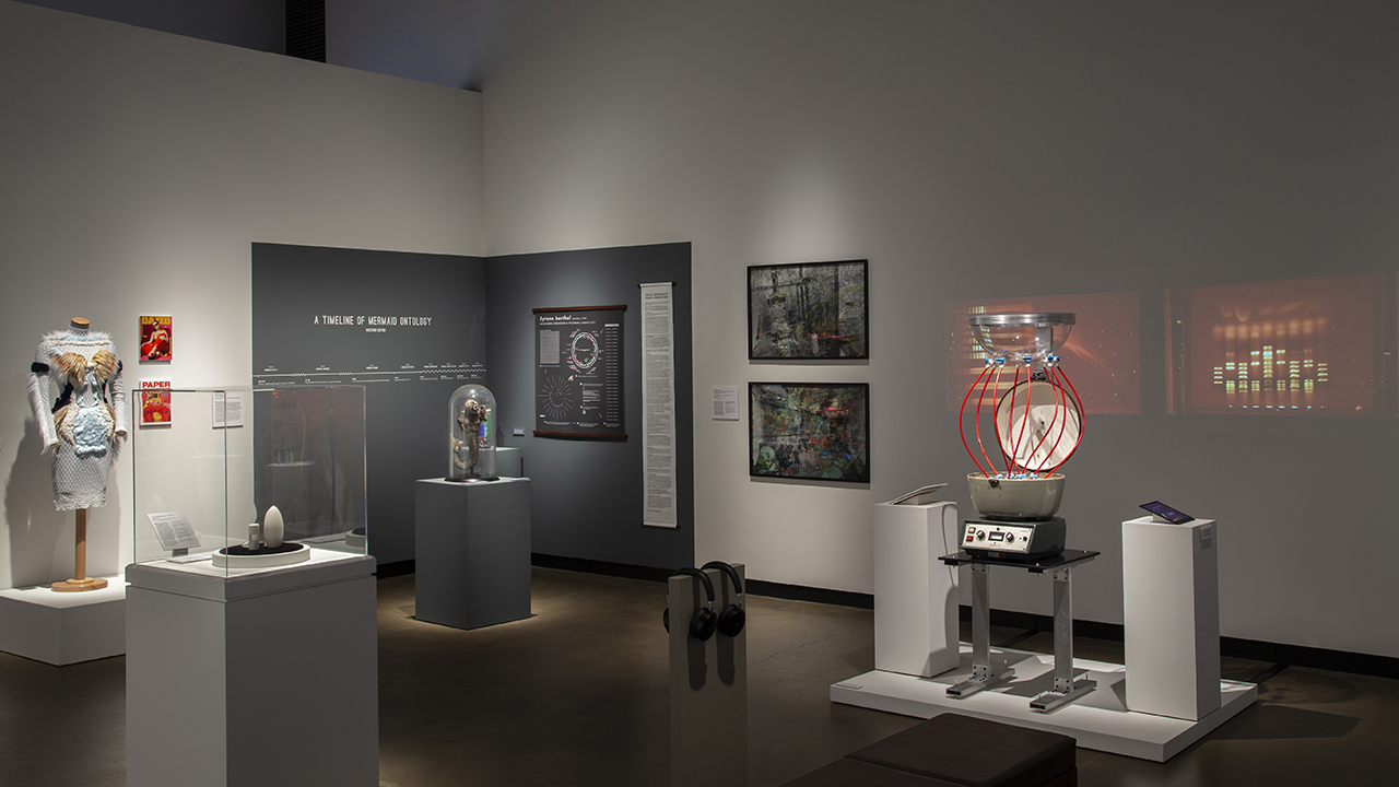 Exhibition gallery featuring technological installations in a museum.